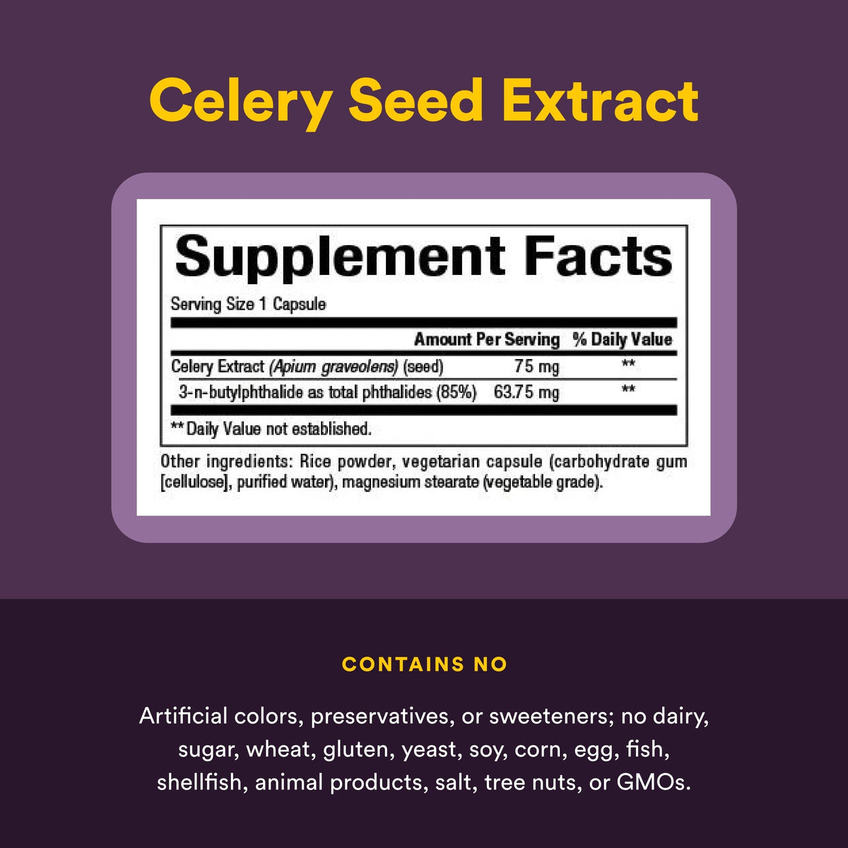Vue de la boîte d'extrait de céleri Natural Factors avec informations nutritionnelles