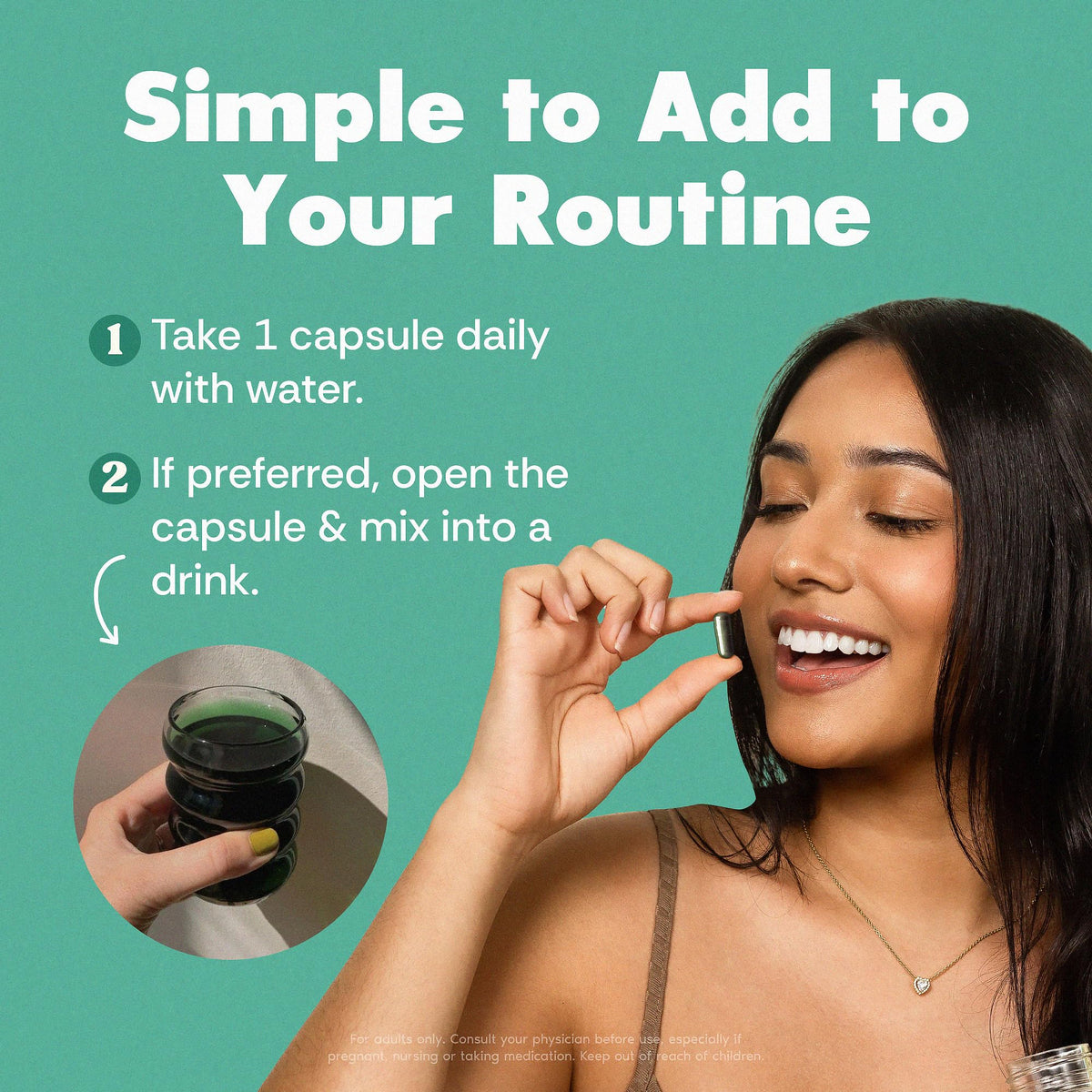 Vue de la boîte de capsules de chlorophylle Her Fantasy Box avec étiquette