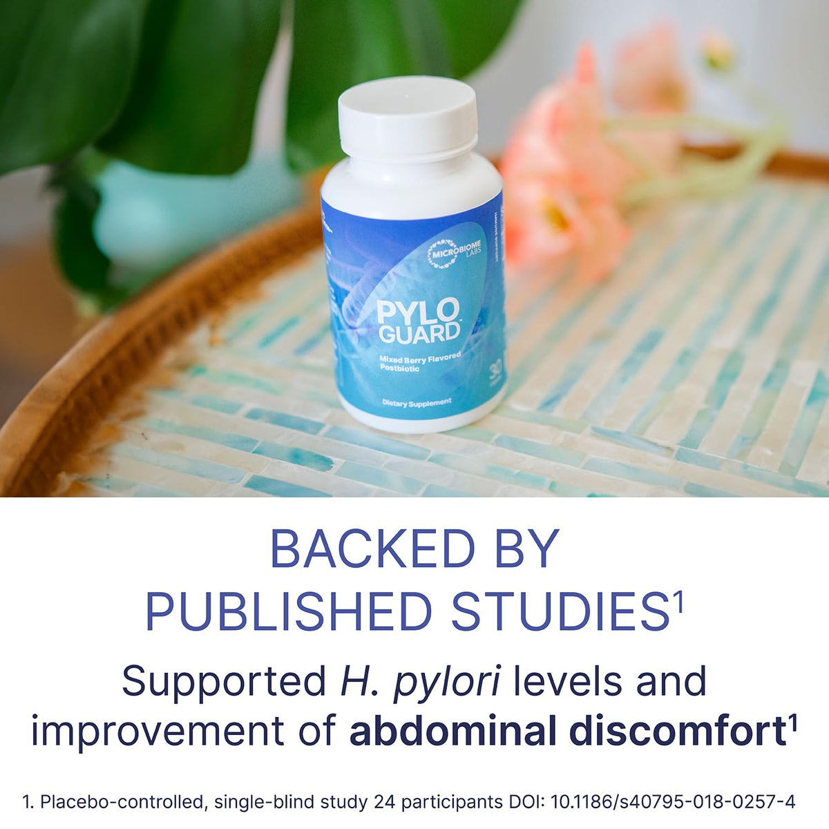 Vue de la boîte de PyloGuard de Microbiome Labs ouverte