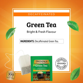 Vue de la boîte de thé vert décaféiné Twinings