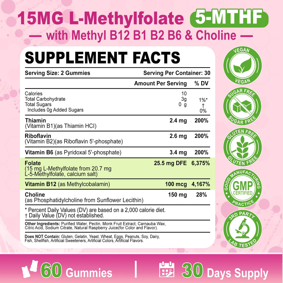 Vue de la boîte des gummies L-Méthylfolate 15 mg Luislyfe