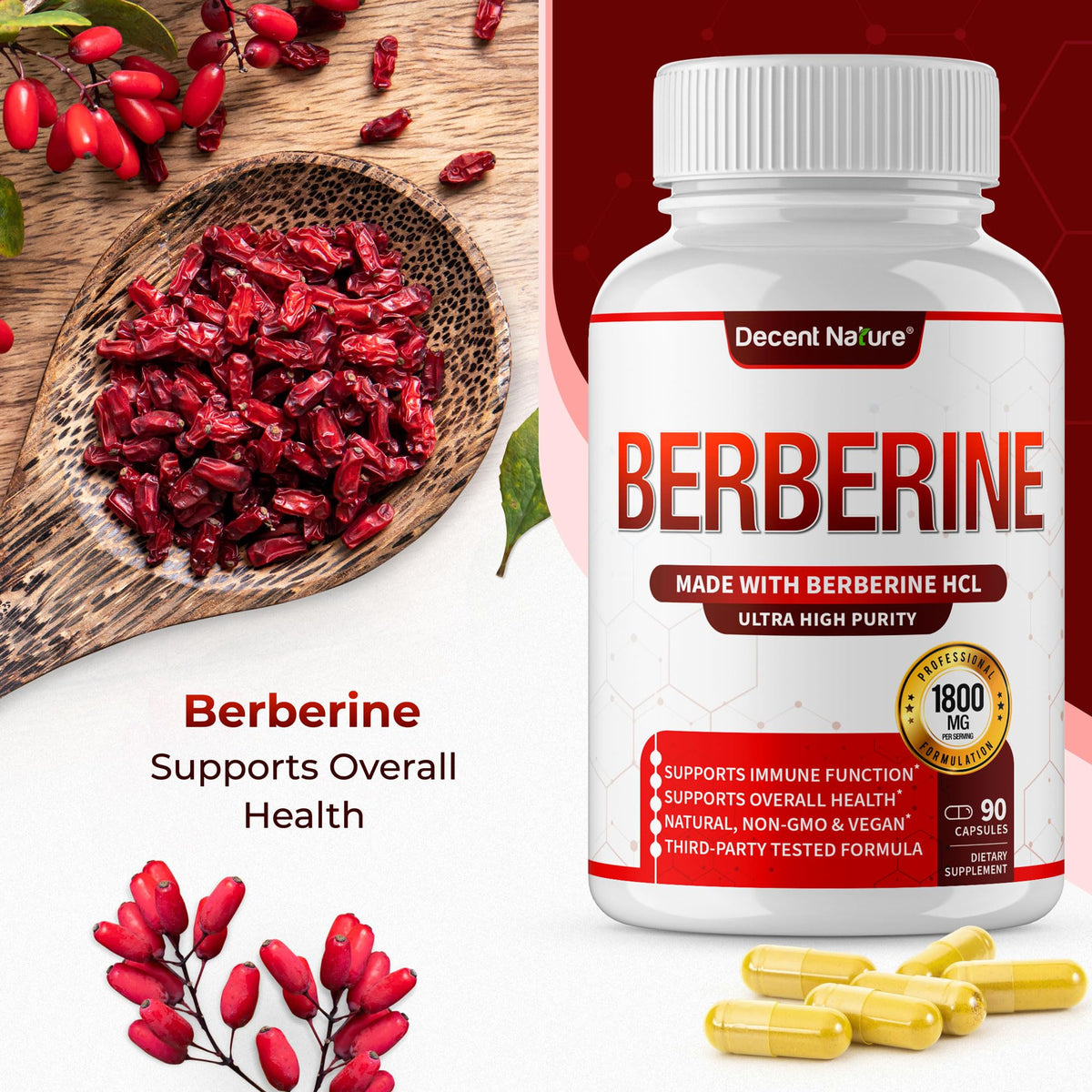 Vue de la bouteille de Berbérine 1800mg DECENT NATURE ouverte