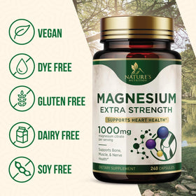Vue de la bouteille de citrate de magnésium Nature's Nutrition avec dosage