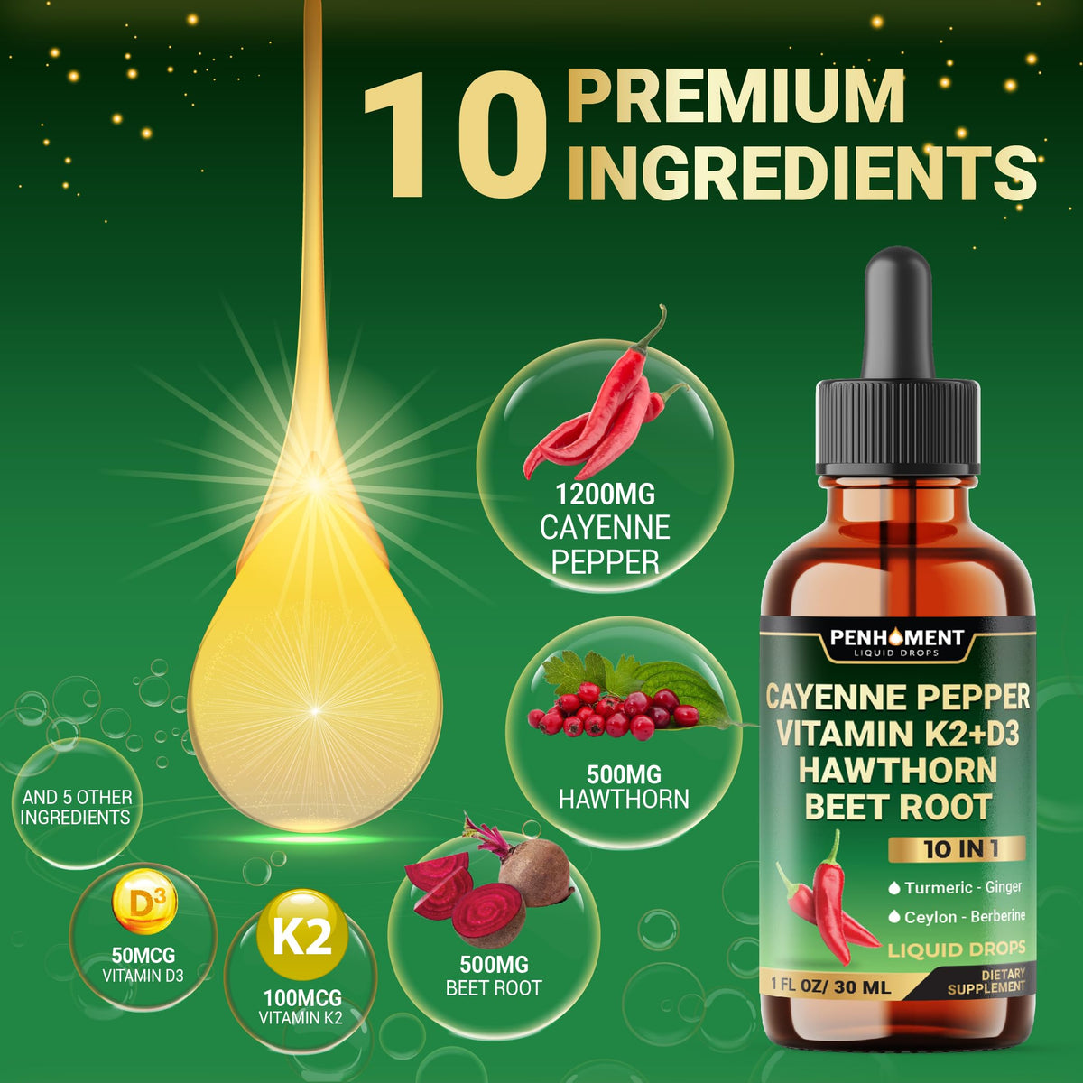 Vue de la bouteille de Penhoment Piment de Cayenne sur fond blanc