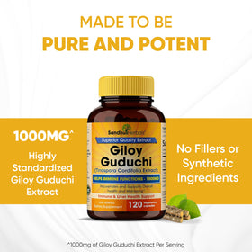 Vue de la bouteille de SANDHUHERBALS Giloy avec capsules visibles