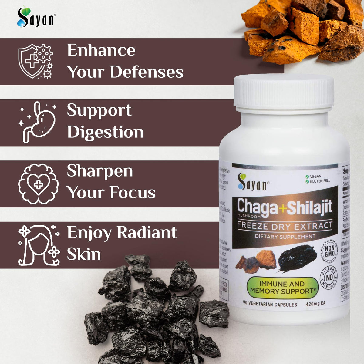 Vue de la bouteille de Sayan Chaga avec capsules