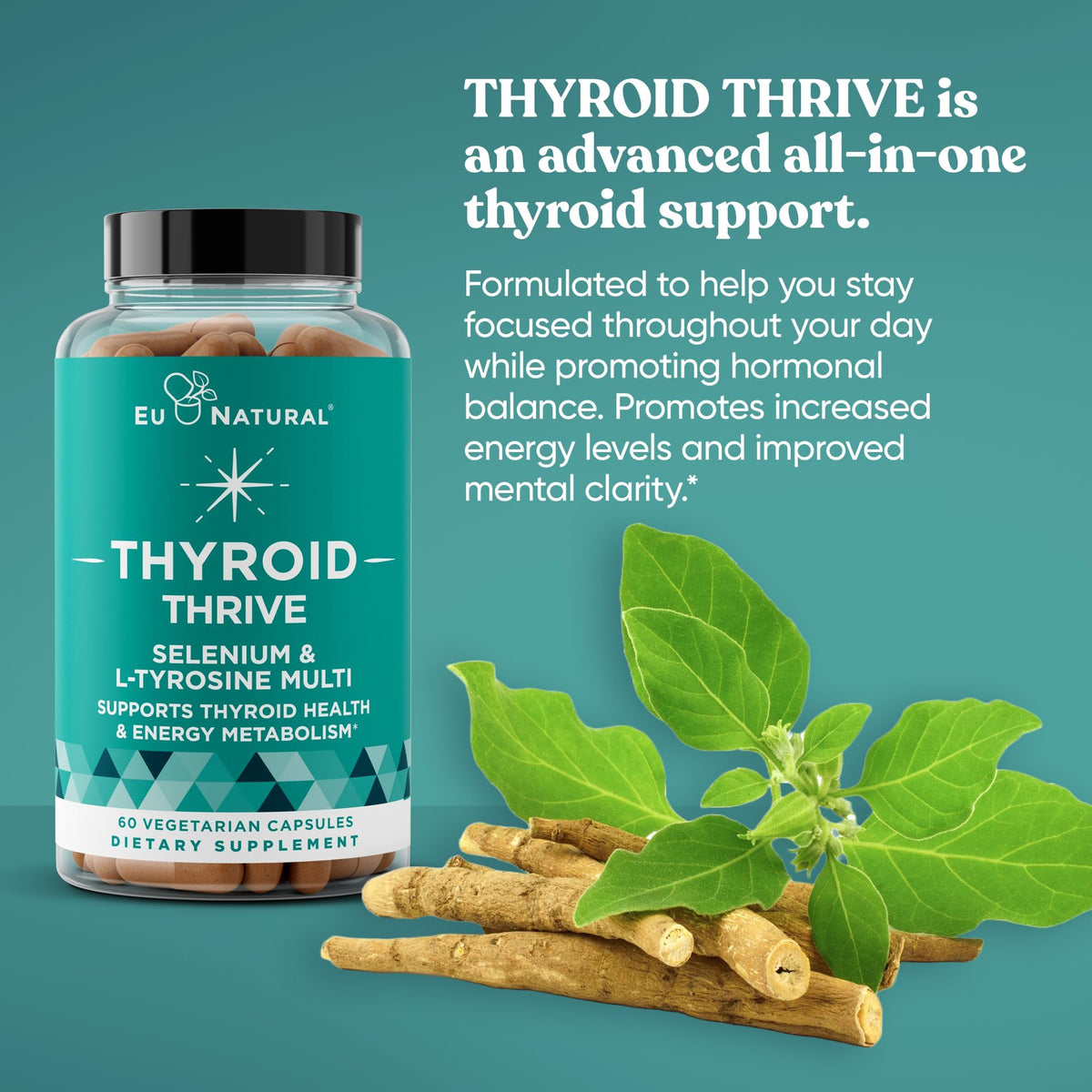 Vue de la bouteille de Thrive Energy Support d'Eu Natural