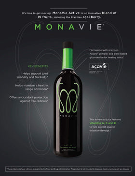 Vue de la bouteille Monavie Active, format 25,3 oz.