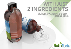 Vue de la bouteille NutriNoche or colloïdal avec fond neutre