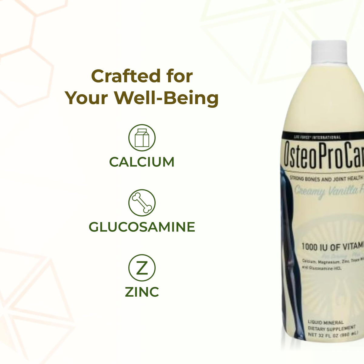 Vue de la bouteille OstéoProCare Life Force avec dosage