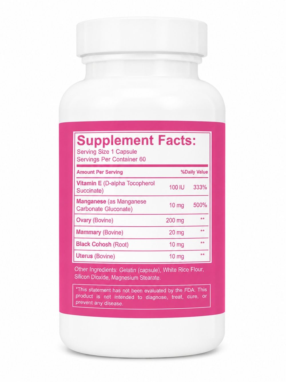 Vue de la bouteille SOR, Inc. Ultra Fem Plus avec label visible