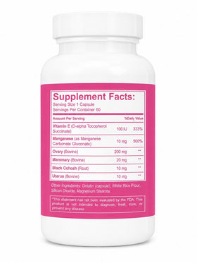 Vue de la bouteille SOR, Inc. Ultra Fem Plus avec label visible