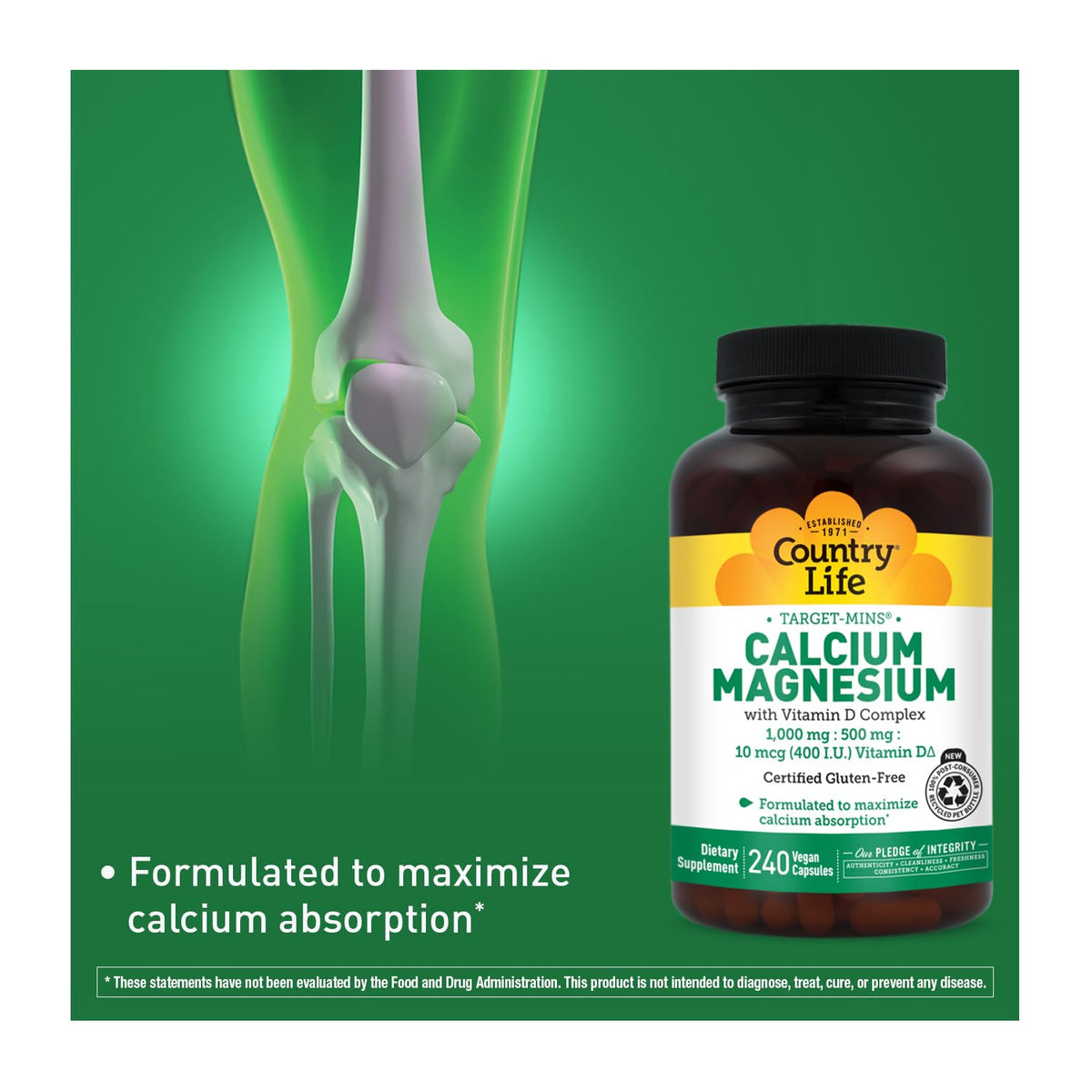 Vue de la capsule de Calcium Magnésium avec Vitamine D Country Life