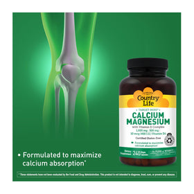 Vue de la capsule de Calcium Magnésium avec Vitamine D Country Life