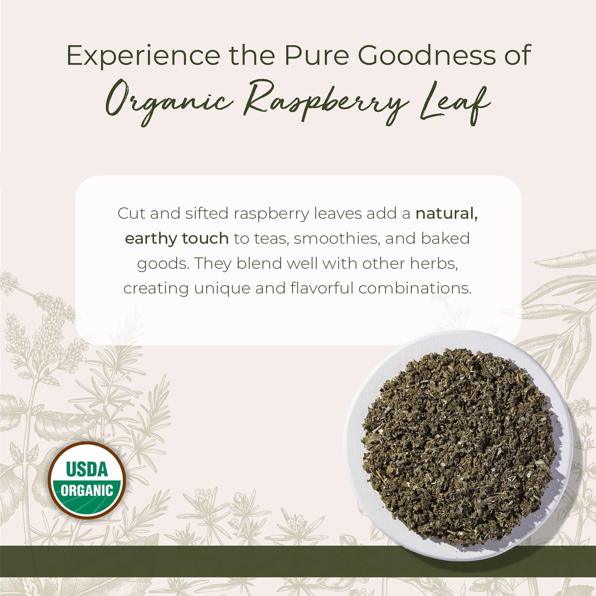 Vue de la feuille de framboisier bio Starwest Botanicals