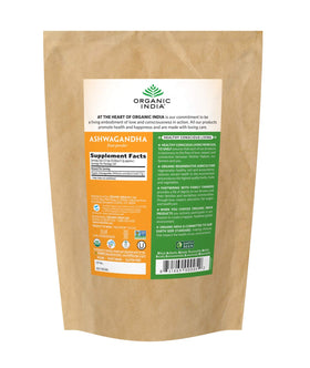 Vue de la poudre d'Ashwagandha ORGANIC INDIA dans un bol
