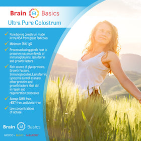 Vue de la poudre de colostrum Brain Bean dans un bol