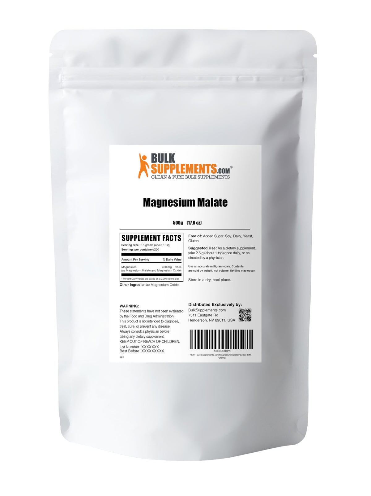 Vue de la poudre de malate de magnésium BulkSupplements avec cuillère