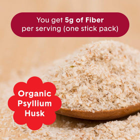 Vue de la poudre de psyllium bio dans un sachet Bellway