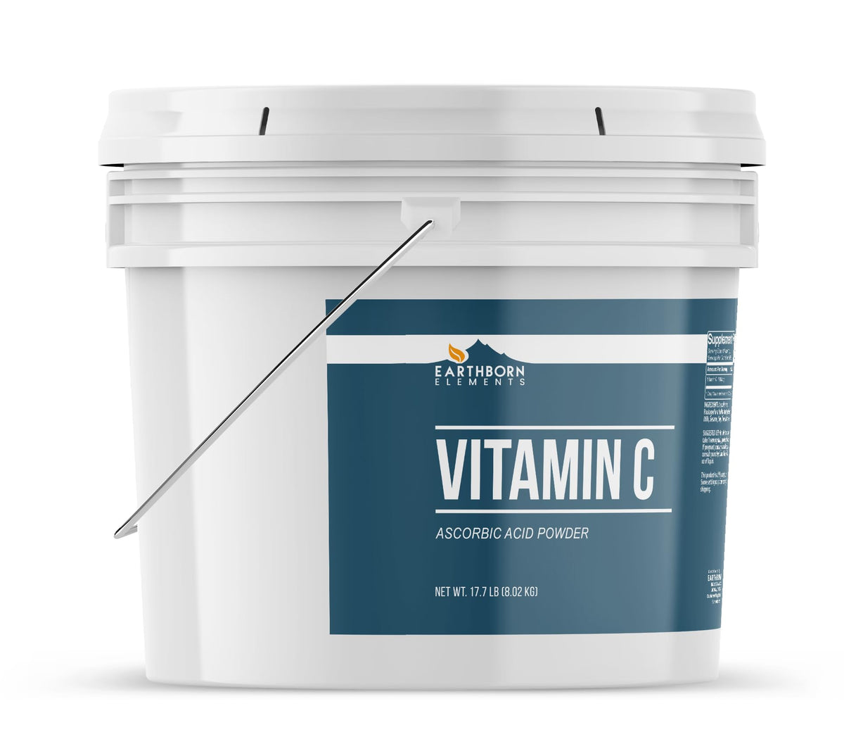 Vue de la poudre de vitamine C Earthborn Elements dans un seau