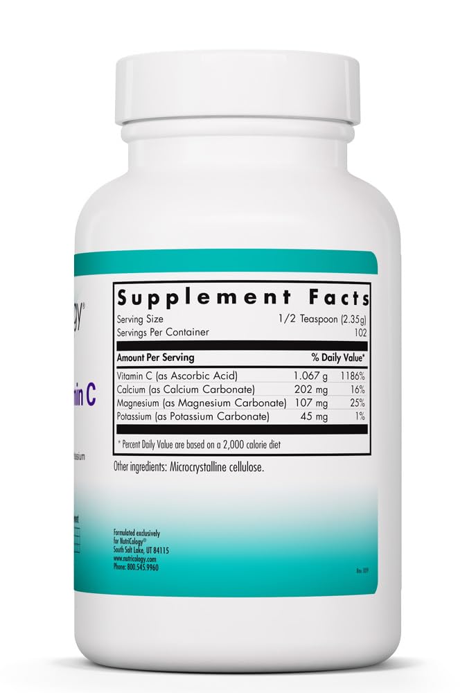 Vue de la poudre de vitamine C tamponnée Allergy Research Group