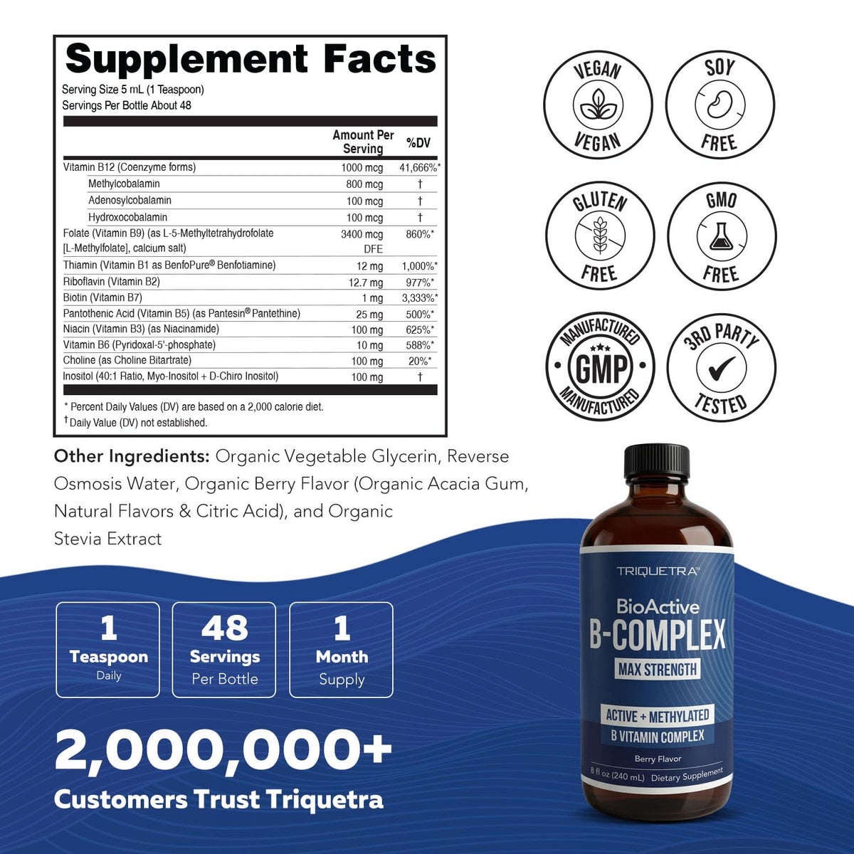 Vue de la texture liquide du complexe de vitamines B Triquetra Health