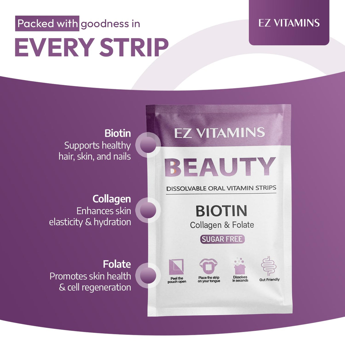 Vue de près d'un strip de beauté EZ VITAMINS