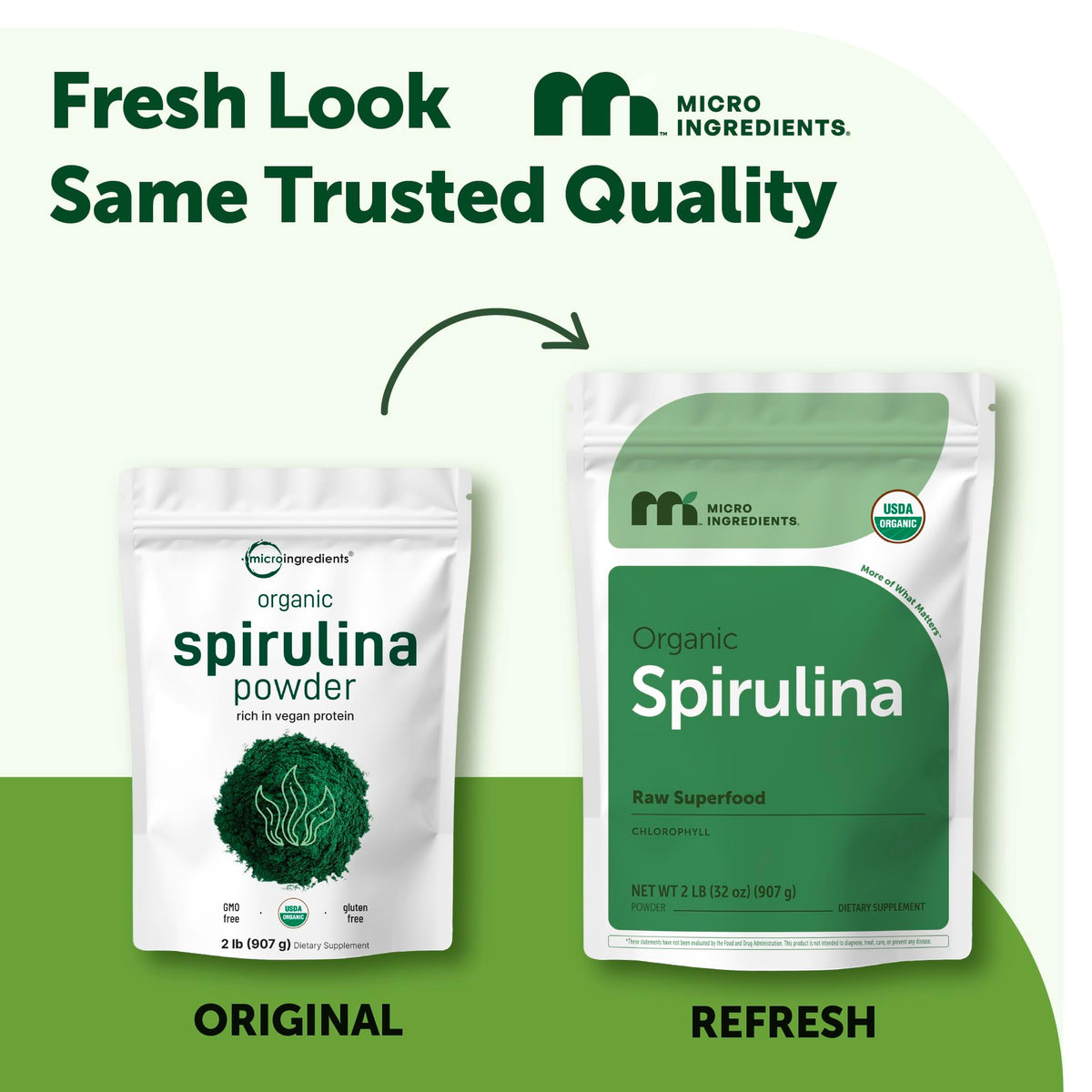 Vue de près de la poudre de spiruline Micro Ingredients