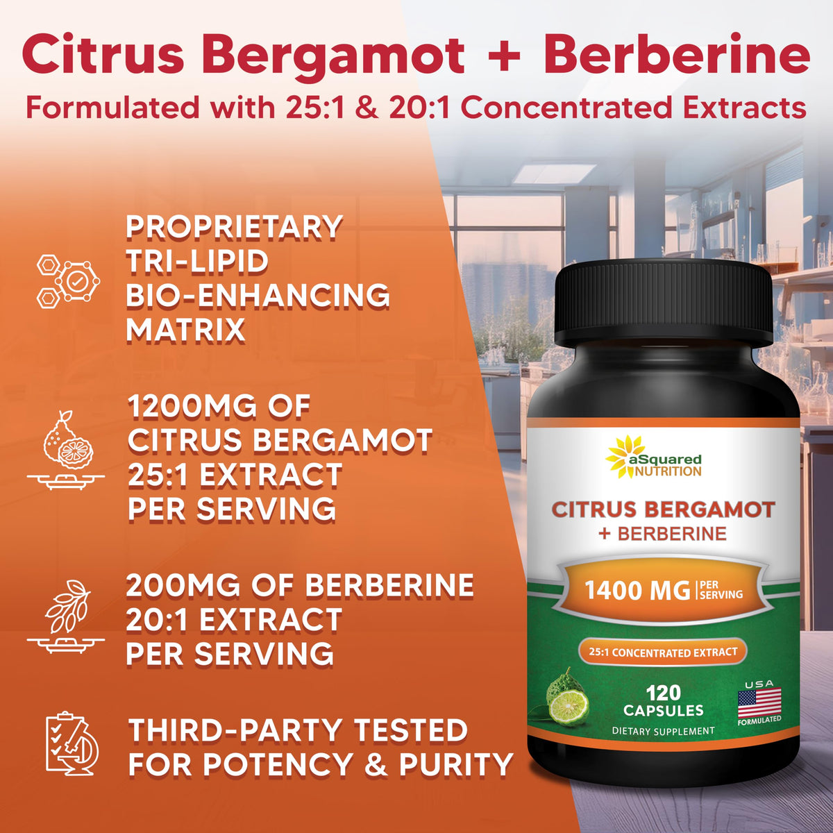 Vue de près des capsules de Citrus Bergamot avec Berbérine