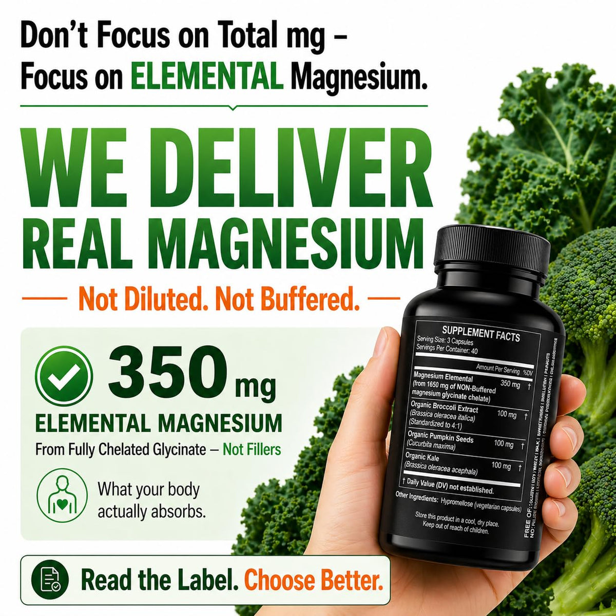 Vue de près des capsules de glycinate de magnésium pur HCL HERBAL CODE LABS
