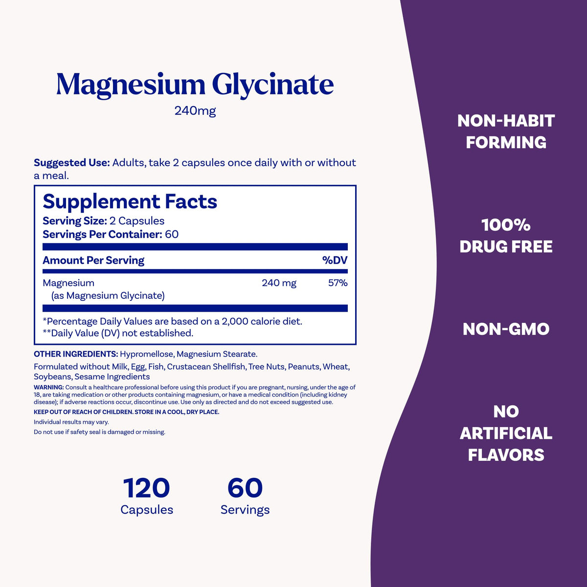 Vue de près des capsules de magnésium glycinate Natrol