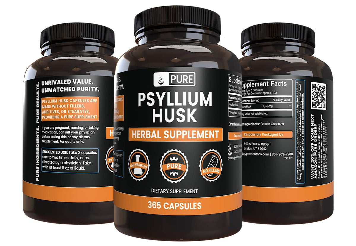 Vue de près des capsules de psyllium dans le flacon