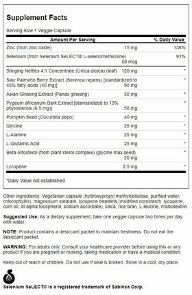 Vue de près des capsules végétales de Swanson Prostate Essentials Plus