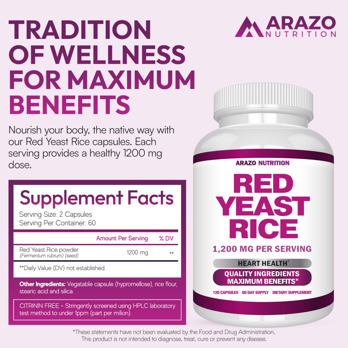 Vue de près des capsules végétariennes Arazo Nutrition Riz Rouge
