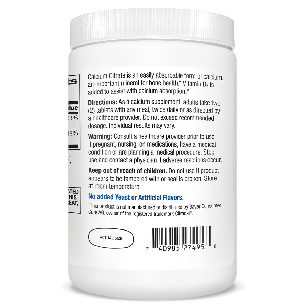 Vue de près des comprimés de Calcium Citrate Plus D3 21st Century