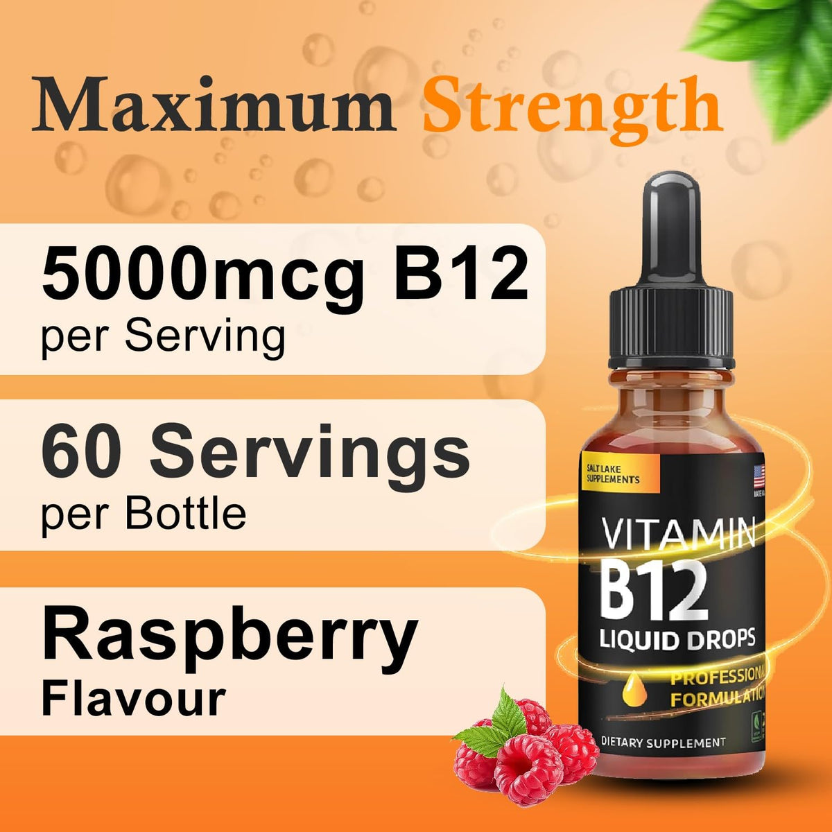 Vue de près des gouttes de vitamine B12 vegan