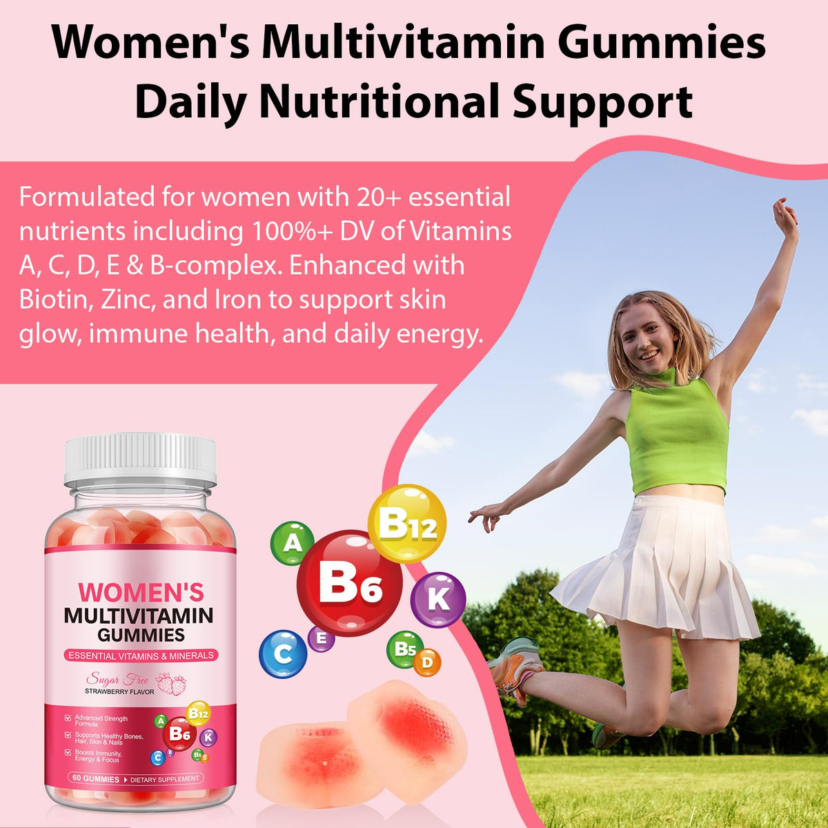 Vue de près des gummies multivitamines DCTTVHVD avec texture en gelée