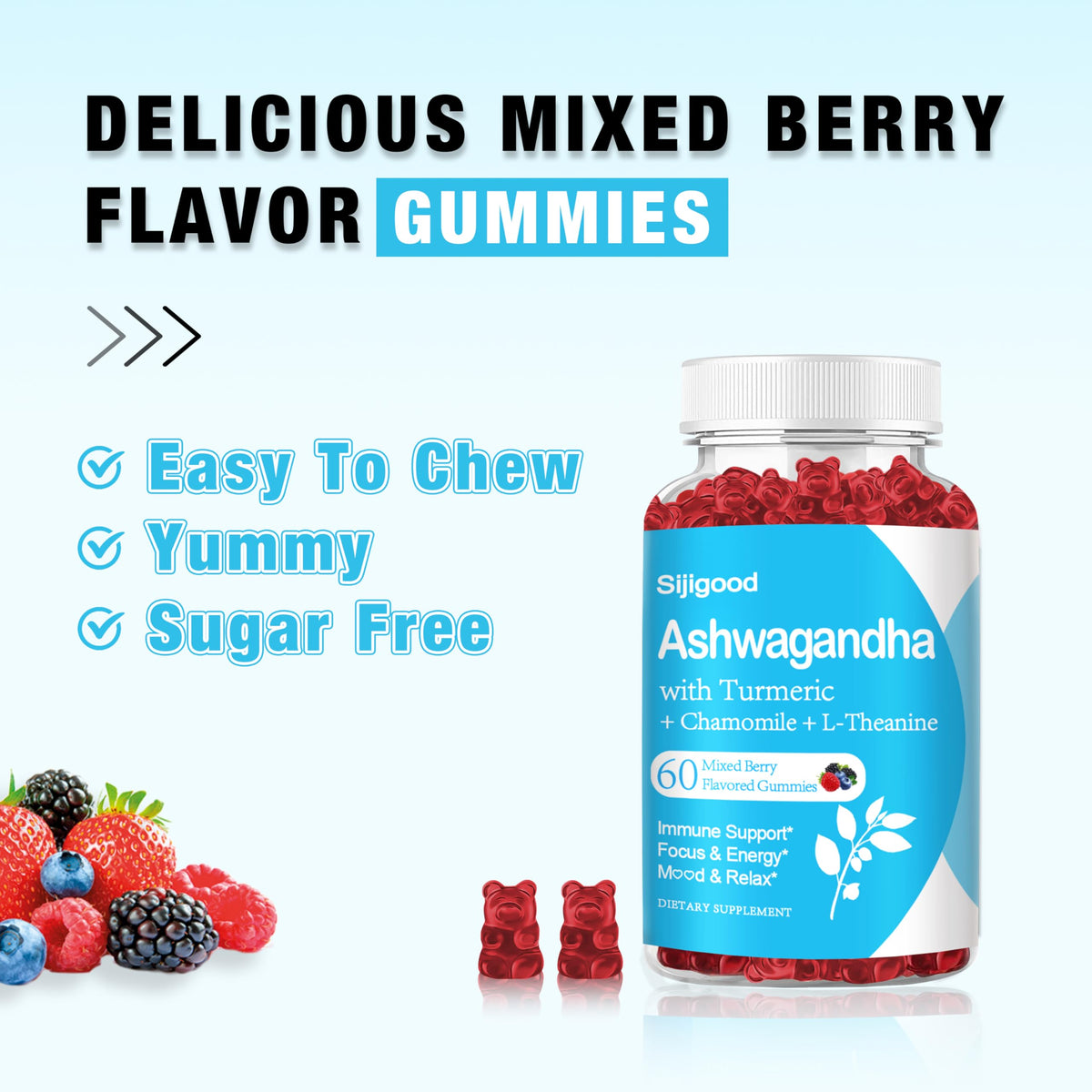 Vue de près des gummies Sijigood Ashwagandha