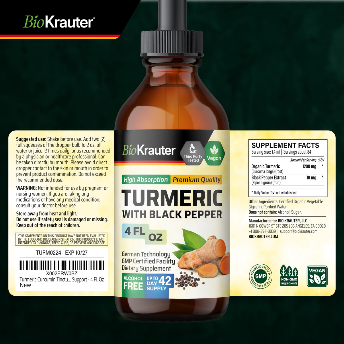 Vue de près du flacon de complément alimentaire BIO KRAUTER Curcuma