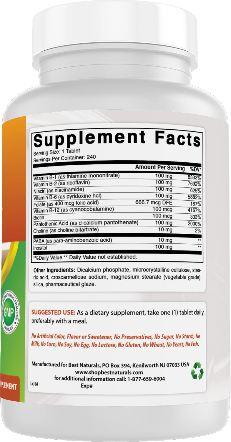 Vue de profil de la bouteille de Best Naturals Complexe de Vitamines B
