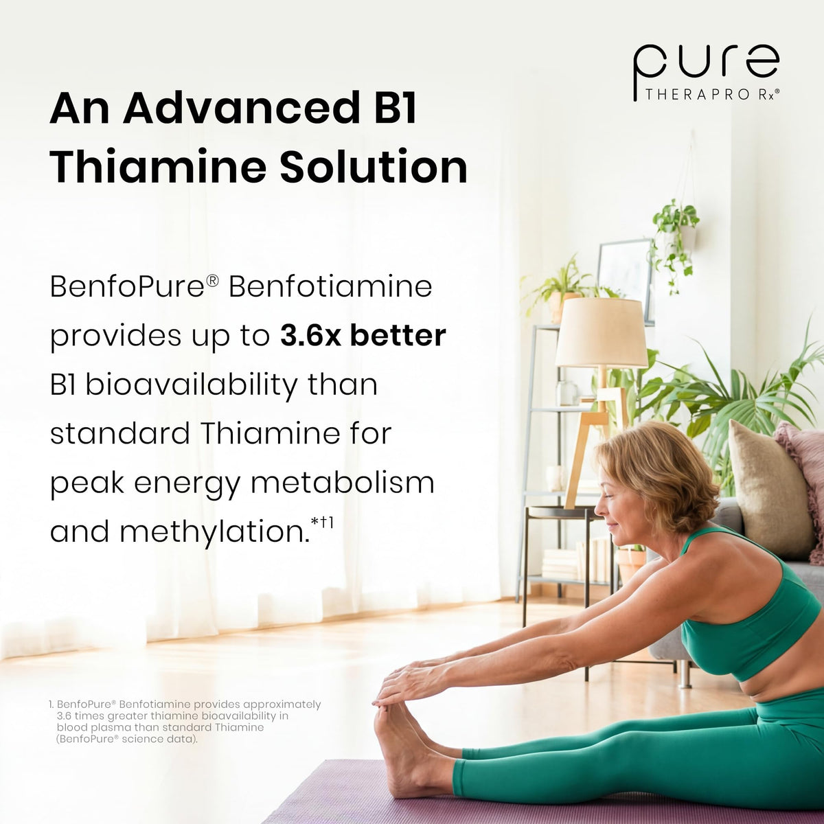 Vue de profil de la bouteille de Pure Therapro Rx Methyl Active B Complex