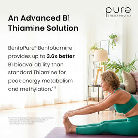 Vue de profil de la bouteille de Pure Therapro Rx Methyl Active B Complex