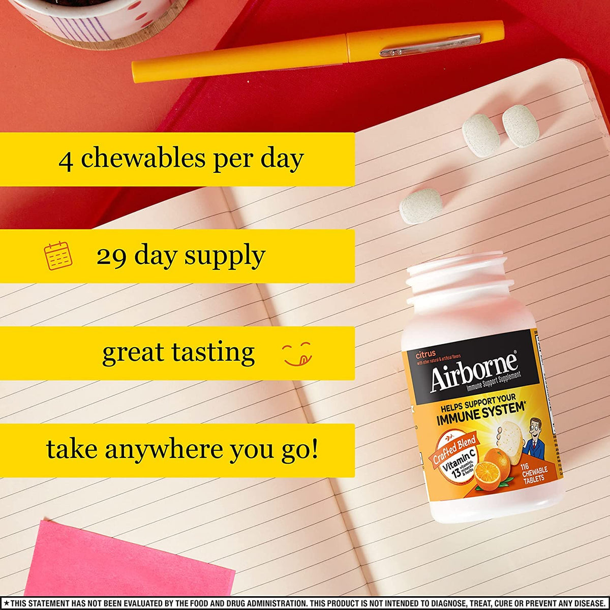 Vue de profil des comprimés à mâcher Airborne