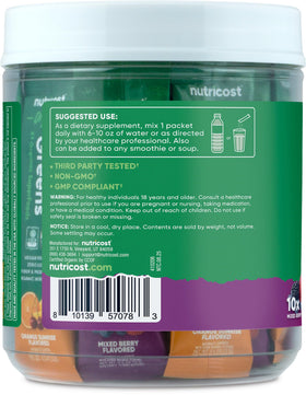 Vue des 20 Stickpacks Nutricost Super Greens