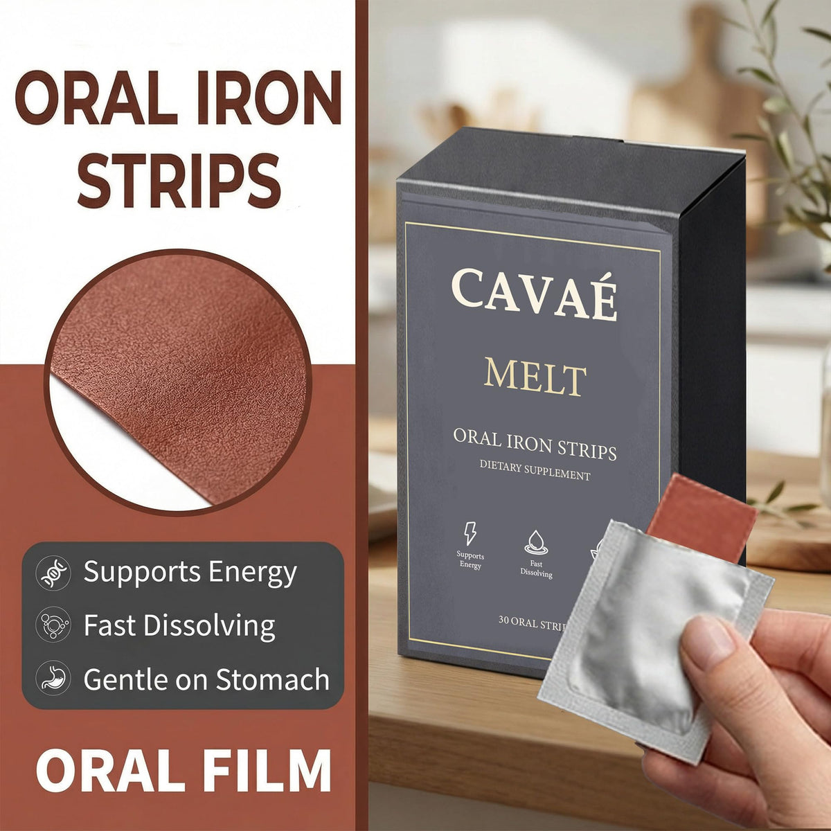 Vue des bandes de fer oral Aultink avec emballage ouvert