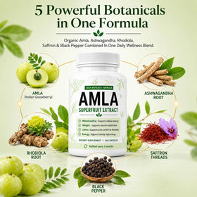 Vue des capsules d'Amla bio linnavarv à l'intérieur de la bouteille