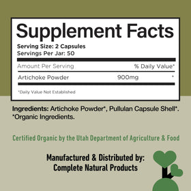 Vue des capsules d'artichaut bio 450mg dans leur flacon