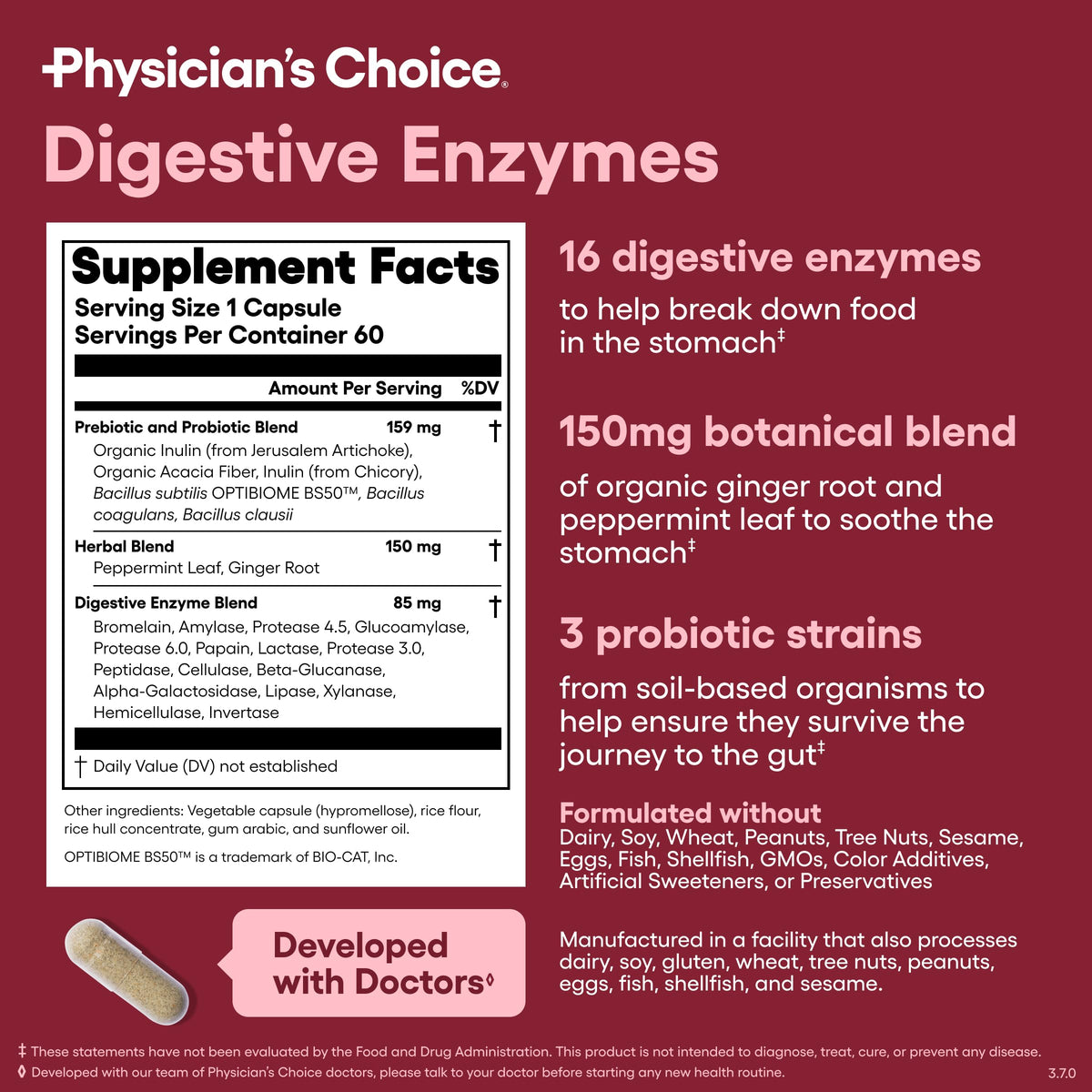 Vue des capsules d'enzymes daily Physician's CHOICE
