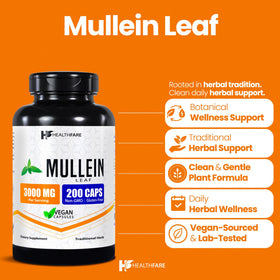 Vue des capsules d'extrait de feuille de mullein Healthfare