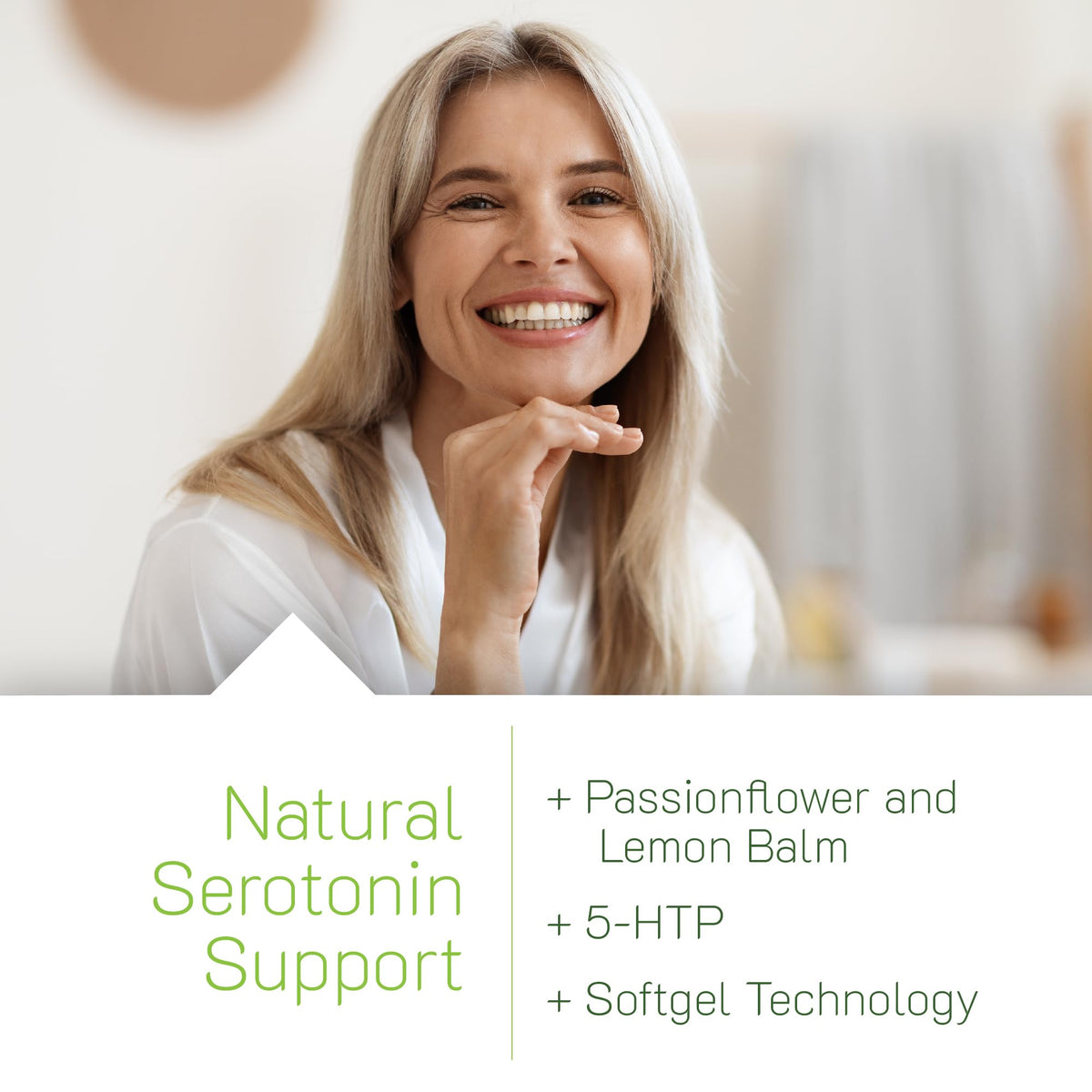 Vue des capsules d'Irwin Naturals Sunny Mood 5-HTP dans un bol